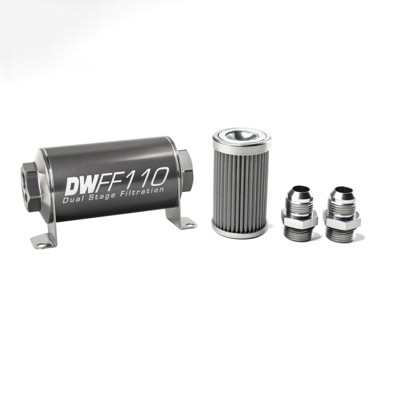 DeatschWerks Stainless Steel 10AN 100 Micron Universal Inline Fuel Filter Housing Kit (110mm) - Racecraft Industries