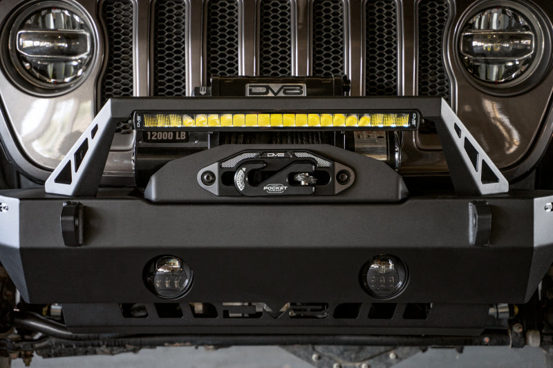 DV8 Offroad 07-23 Jeep Wrangler/Gladiator JT/JK/JL FS-25 Stubby Front Bumper w/Plated Bull Bar - Racecraft Industries