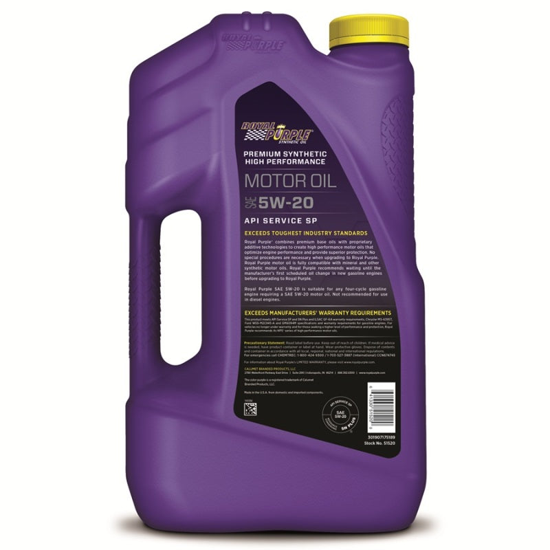 Royal Purple Premium Synthetic High Performance Multi-Grade 5W-20 Motor Oil - 5 Quart - Racecraft Industries