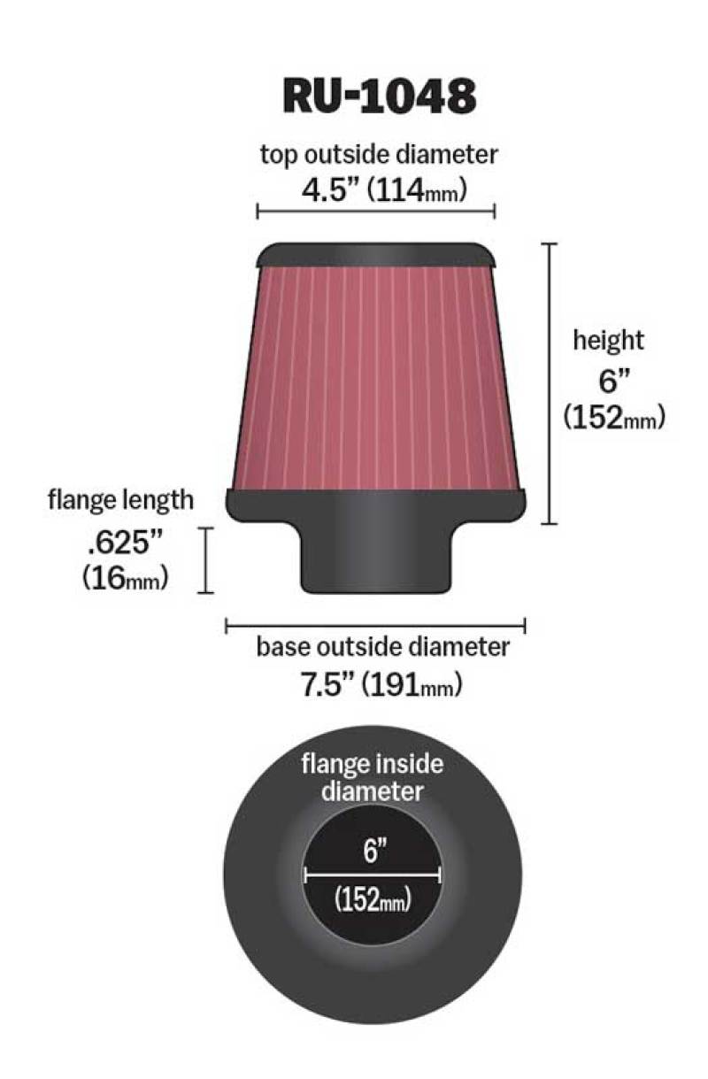 K&N Universal Clamp-On Air Filter 6in Flange / 7-1/2in Base / 4-1/2in Top / 6in Height - Racecraft Industries