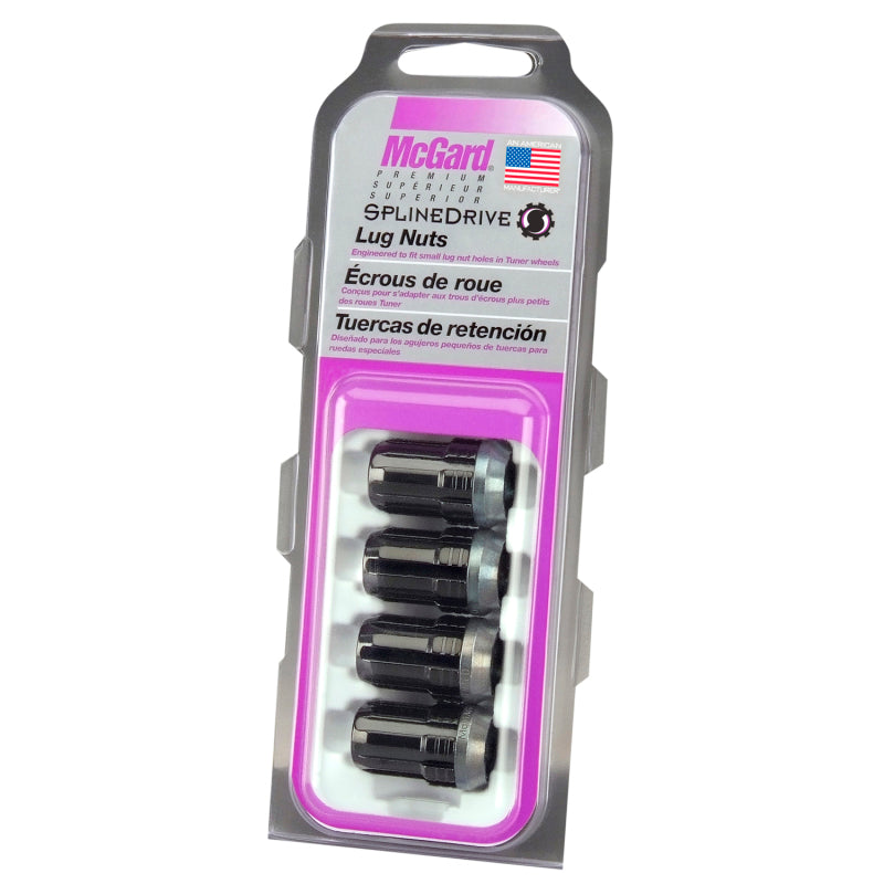 McGard SplineDrive Lug Nut (Cone Seat) M12X1.5 / 1.24in. Length (4-Pack) - Black (Req. Tool) - Racecraft Industries