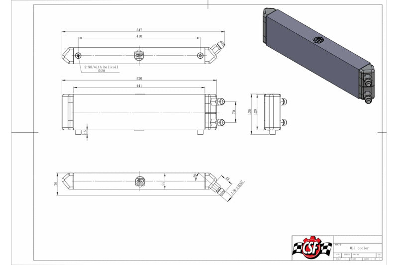 CSF Universal Dual-Pass Internal/External Oil Cooler - 22.0in L x 5.0in H x 2.25in W - Racecraft Industries