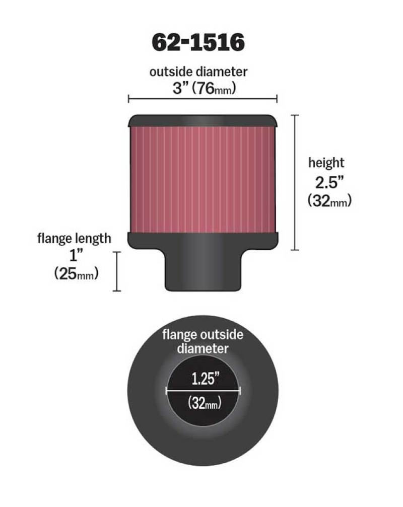 K&N 1in Flange L x 3in OD x 2.5in Height Clamp On Crankcase Vent Filter - Racecraft Industries