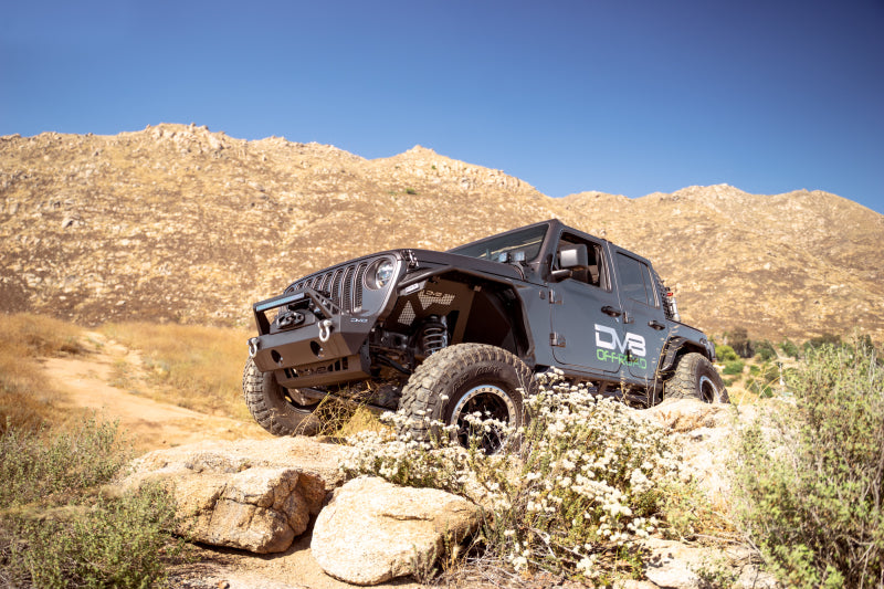 DV8 Offroad 07-23 Jeep Wrangler/Gladiator JT/JK/JL FS-25 Stubby Front Bumper w/Plated Bull Bar - Racecraft Industries