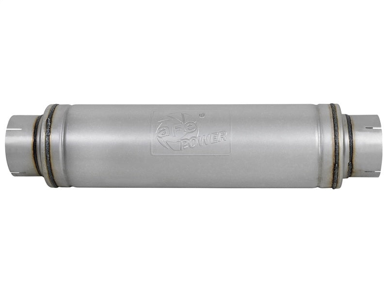 aFe ATLAS Aluminized Steel Muffler 5in Center/Center 24in L x 7in Diameter - Round Body - Racecraft Industries