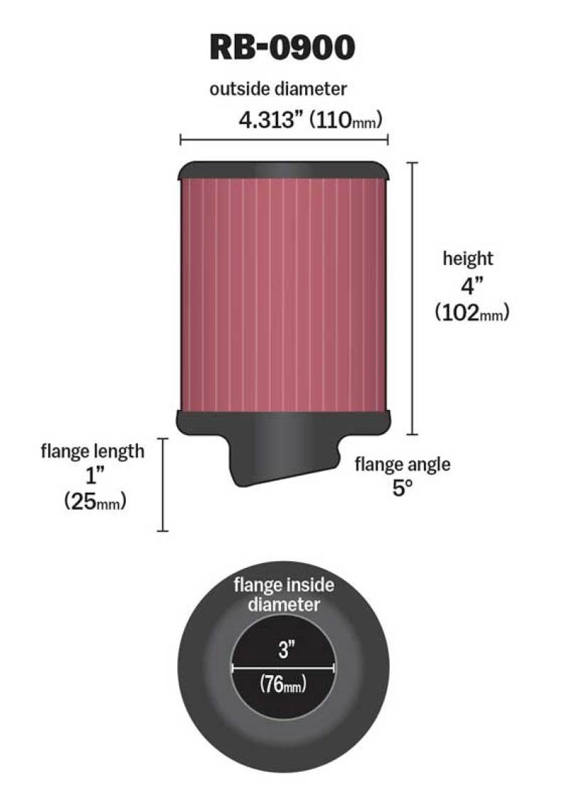 K&N Universal Rubber Filter 3 inch 5 Degree FLG 4 1/2 inch OD 4 inch Height - Racecraft Industries