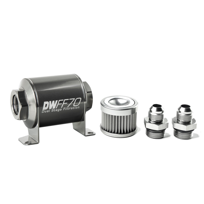 DeatschWerks Stainless Steel 8AN 10 Micron Universal Inline Fuel Filter Housing Kit (70mm) - Racecraft Industries