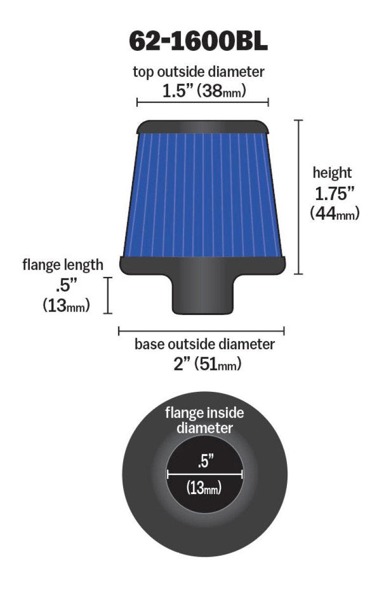 K&N 2in Base OD x .375in Flange ID x 1.75in H Rubber Base Crankcase Vent Filter - Blue - Racecraft Industries