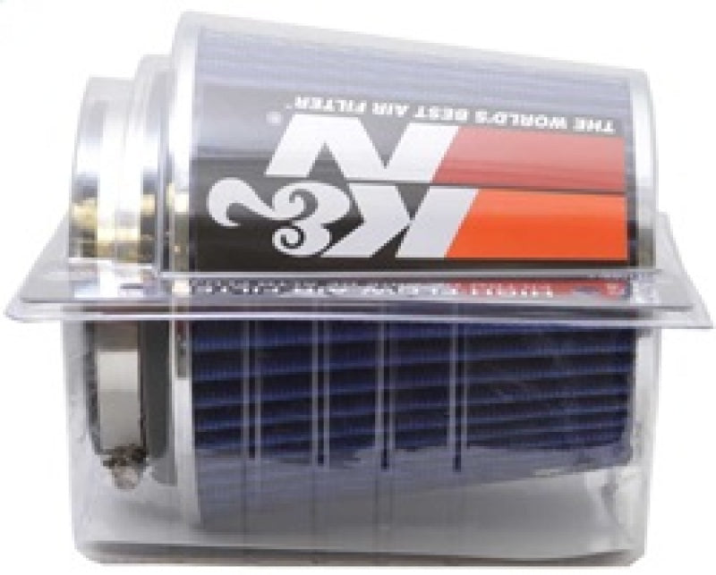 K&N Universal Air Filter Chrome Round Tapered Blue - 4in Flange ID x 1.125in Flange Length x 5.5in H - Racecraft Industries