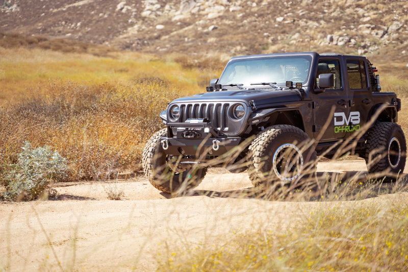 DV8 Offroad 07-23 Jeep Wrangler/Gladiator JT/JK/JL FS-25 Stubby Front Bumper w/Plated Bull Bar - Racecraft Industries