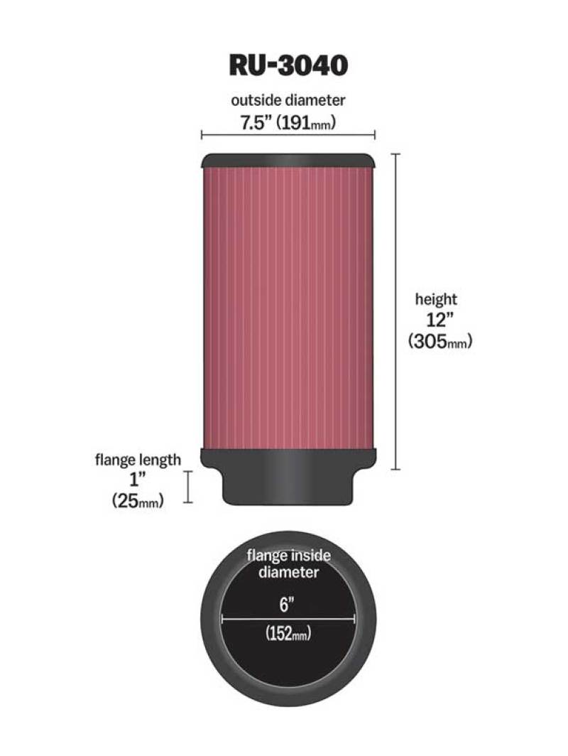 K&N Universal Rubber Filter 6in ID 7.5in OD 12in H - Racecraft Industries