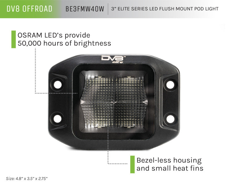 DV8 Offroad Elite Series 3in Cube LED Light 40W Spot 3W LED - Racecraft Industries