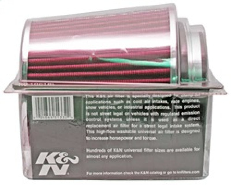 K&N Universal Air Filter Chrome Round Tapered Red - 4in Flange ID x 1.125in Flange Length x 5.5in H - Racecraft Industries