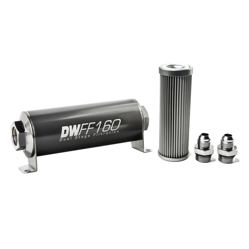 DeatschWerks Stainless Steel 8AN 10 Micron Universal Inline Fuel Filter Housing Kit (160mm) - Racecraft Industries
