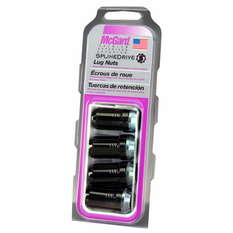 McGard SplineDrive Lug Nut (Cone Seat) M14X1.5 / 1.648in. Length (4-Pack) - Black (Req. Tool) - Racecraft Industries