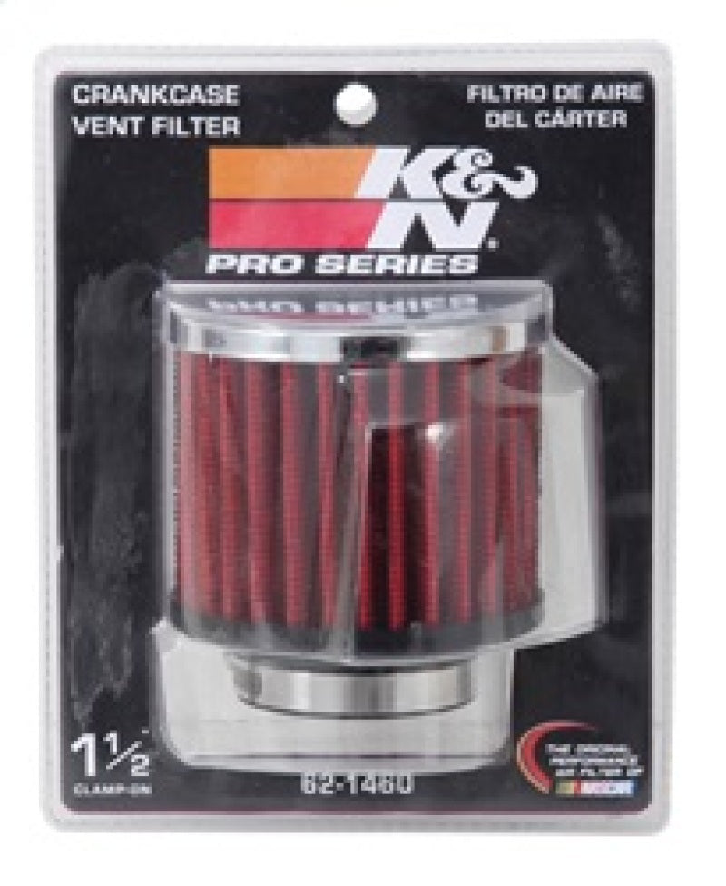 K&N 1.5in Flange ID x 3in OD x 2.5in H Chrome Finish Rubber Base Crankcase Vent Filter - Racecraft Industries