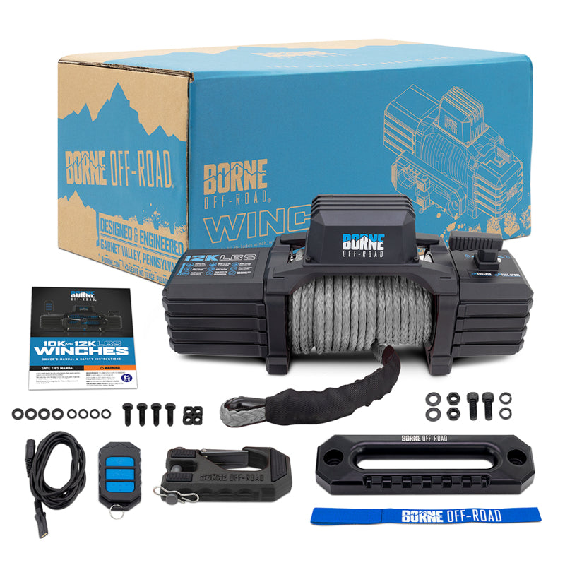 Borne Off-Road 12K Winch - Grey Synthetic Rope - Racecraft Industries