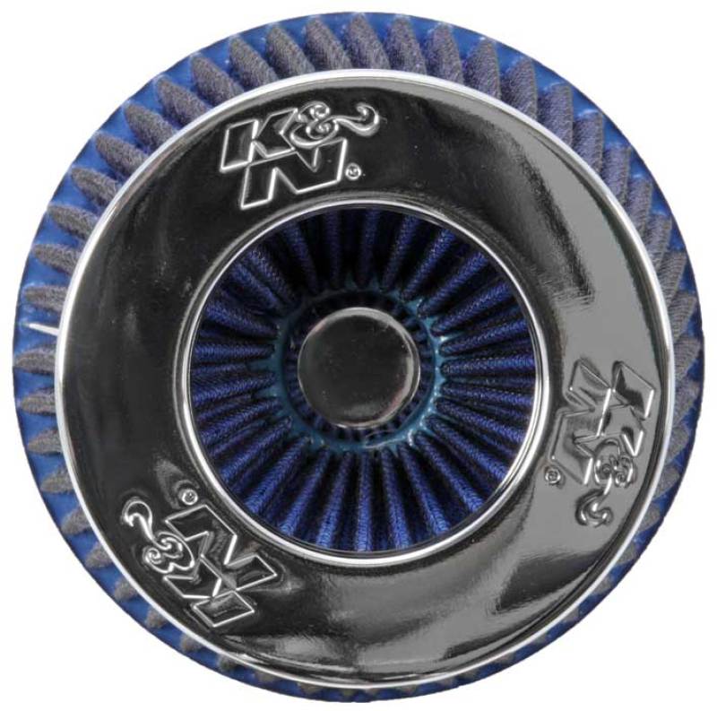 K&N Universal Air Filter Chrome Round Tapered Blue - 4in Flange ID x 1.125in Flange Length x 5.5in H - Racecraft Industries