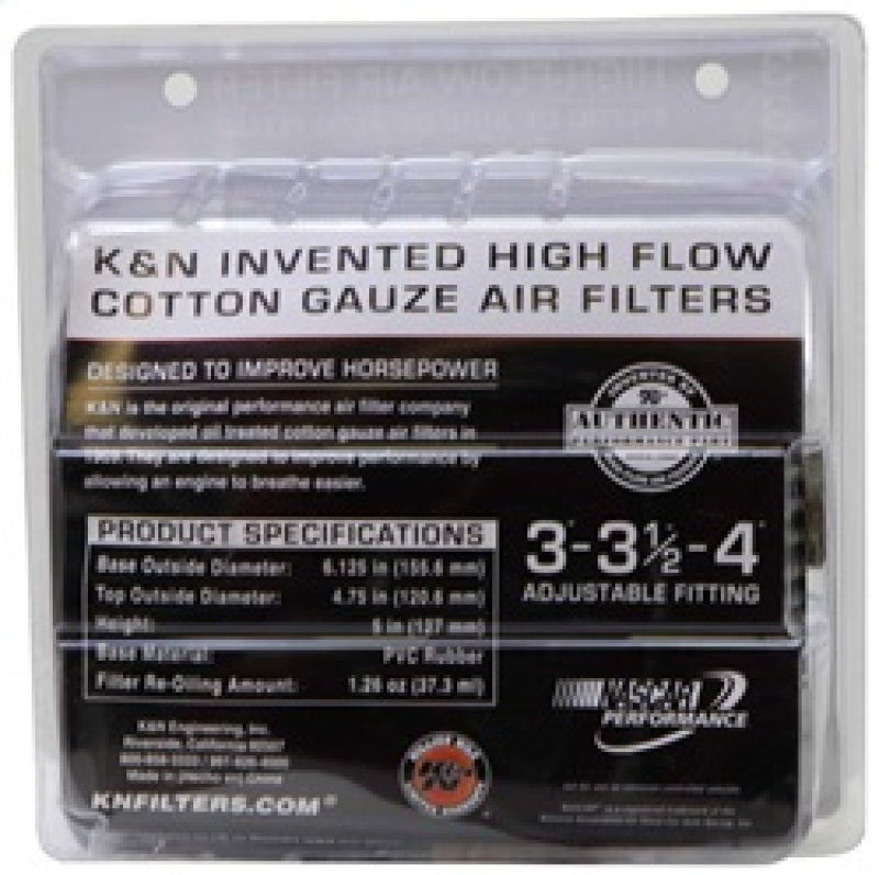 K&N Universal Air Filter Chrome Round Tapered Blue - 4in Flange ID x 1.125in Flange Length x 5.5in H - Racecraft Industries