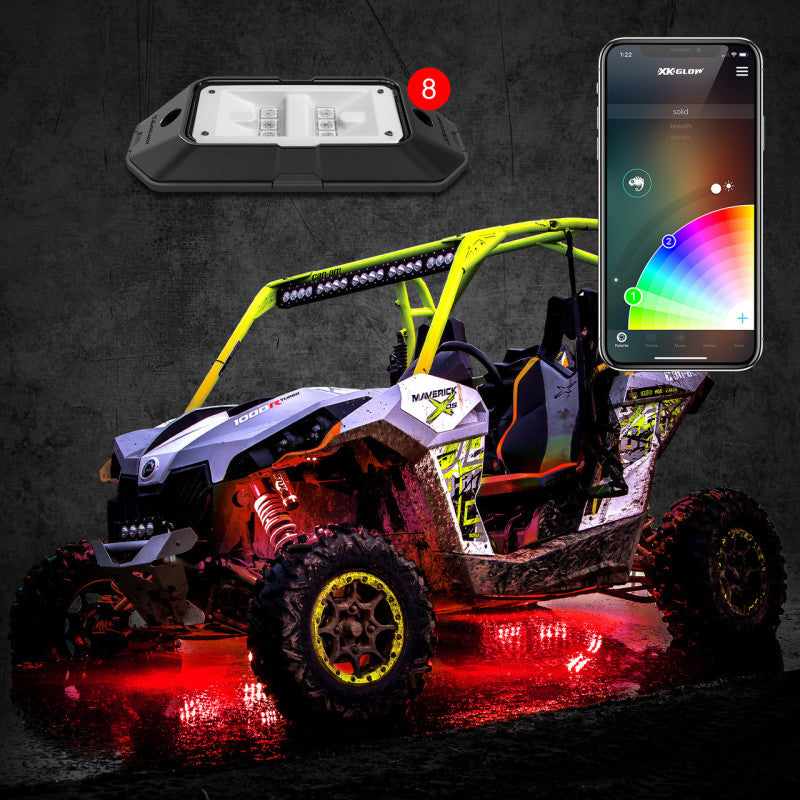 XK Glow Rock Light w/ XKchrome App Controlled Bluetooth Advanced Kit 8pc RGB 6W - Racecraft Industries