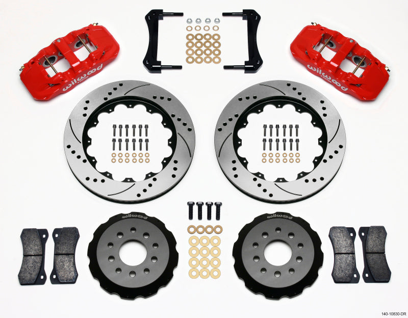 Wilwood AERO6 Front Hat Kit 14.00 Drilled Red 2005-2014 Mustang - Racecraft Industries