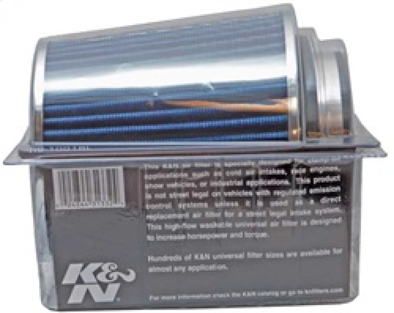 K&N Universal Air Filter Chrome Round Tapered Blue - 4in Flange ID x 1.125in Flange Length x 5.5in H - Racecraft Industries