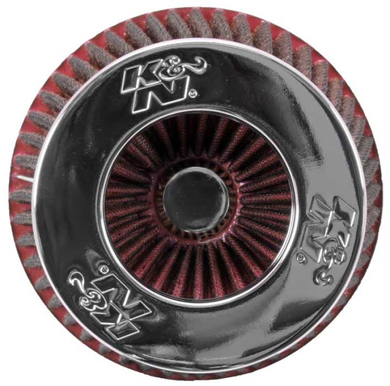 K&N Universal Air Filter Chrome Round Tapered Red - 4in Flange ID x 1.125in Flange Length x 5.5in H - Racecraft Industries