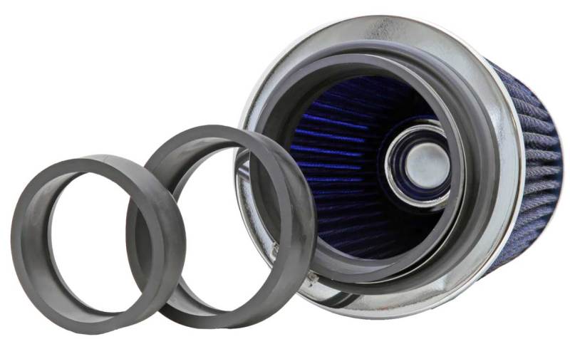 K&N Universal Air Filter Chrome Round Tapered Blue - 4in Flange ID x 1.125in Flange Length x 5.5in H - Racecraft Industries
