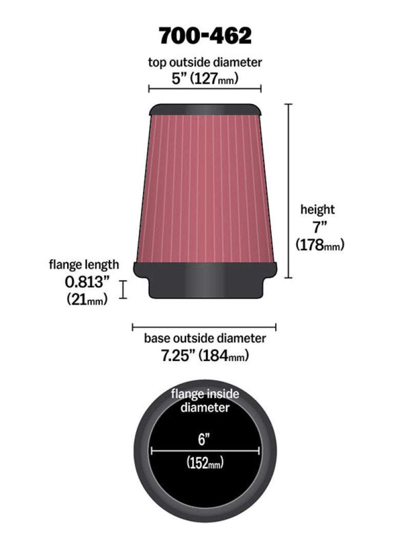 Airaid Universal Air Filter - Cone 6 x 7-1/4 x 5 x 7 - Racecraft Industries