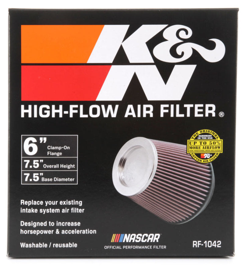 K&N Round Tapered Universal Air Filter 6in Flange ID x 7.5in Base OD x 5in Top OD x 6.5in Height - Racecraft Industries