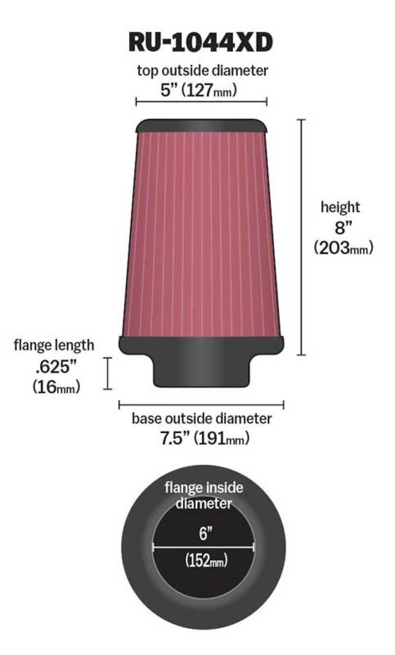 K&N Universal Clamp-On Air Filter 6in FLG / 7-1/2in B / 5in T / 8in H - Racecraft Industries