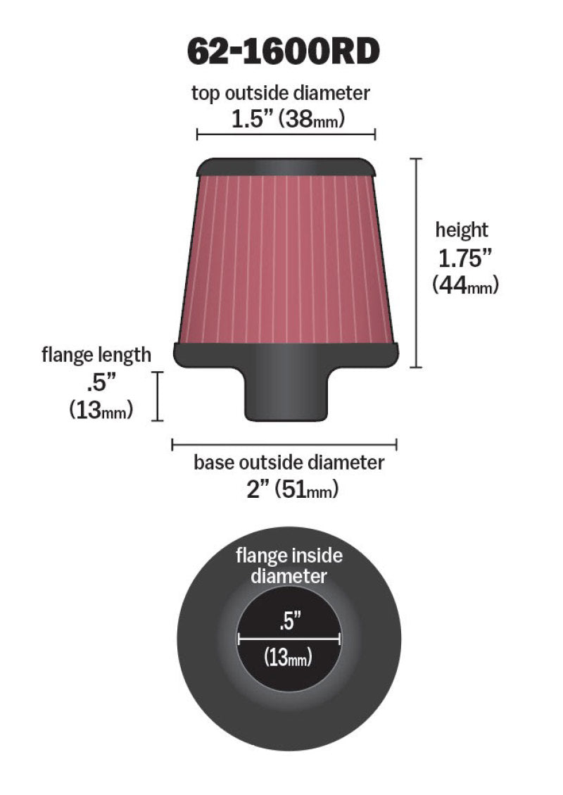 K&N 2in Base OD x .375in Flange ID x 1.75in H Rubber Base Crankcase Vent Filter - Racecraft Industries