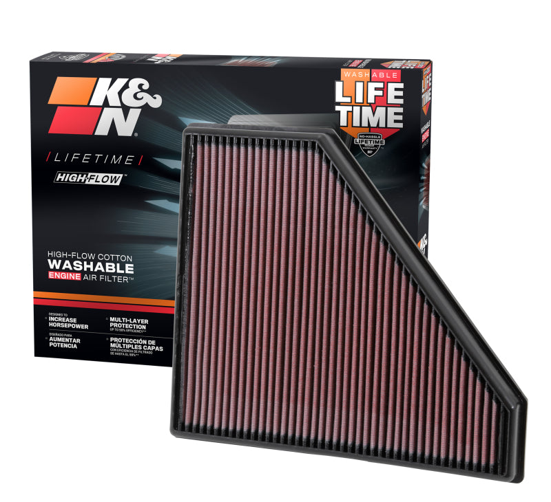 K&N Replacement Panel Air Filter 12.313in OS L x 10.313in OS W x 1.188in H for 13-14 Cadillac ATS - Racecraft Industries