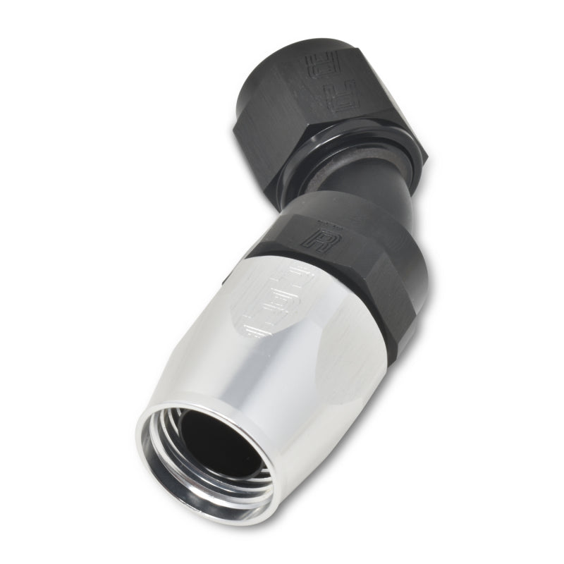 Russell Performance -6 AN Black/Silver 45 Degree Full Flow Hose End - Racecraft Industries