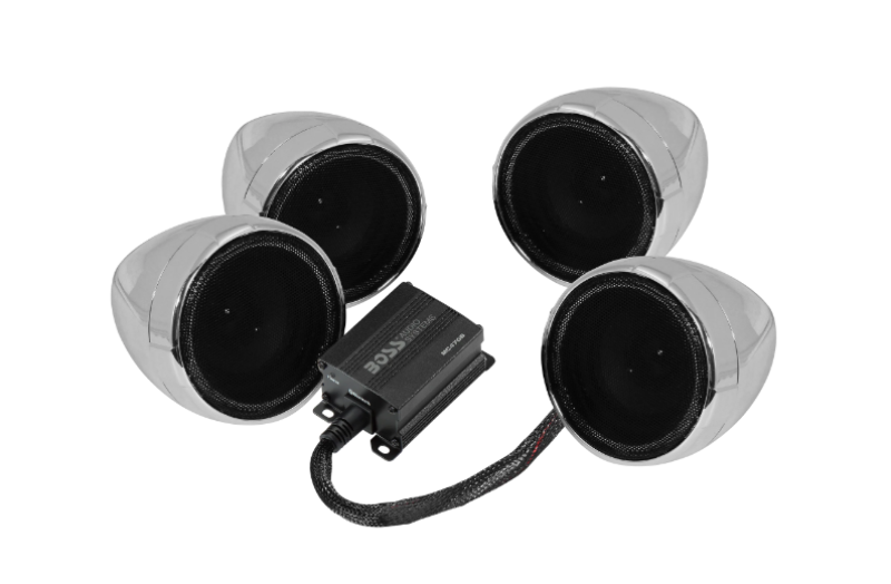 Boss Audio Systems Motorcycle Speaker Amplifier/ Bluetooth/ 3in Speakers Pair- Chrome - Racecraft Industries