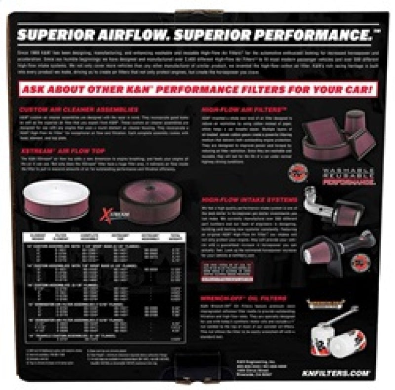 K&N 14in Red Custom Air Cleaner Assembly - 5.125in ID x 14in OD x 2.75in H x 1.25in Drop Base - Racecraft Industries