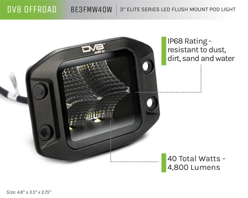 DV8 Offroad Elite Series 3in Cube LED Light 40W Spot 3W LED - Racecraft Industries