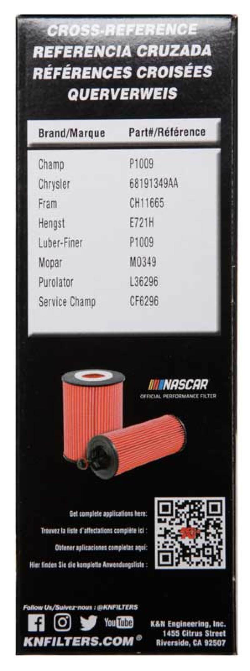 K&N Performance Oil Filter for 14-17 Dodge Durango 3.6L / 14-17 Jeep Grand Cherokee 3.6L - Racecraft Industries