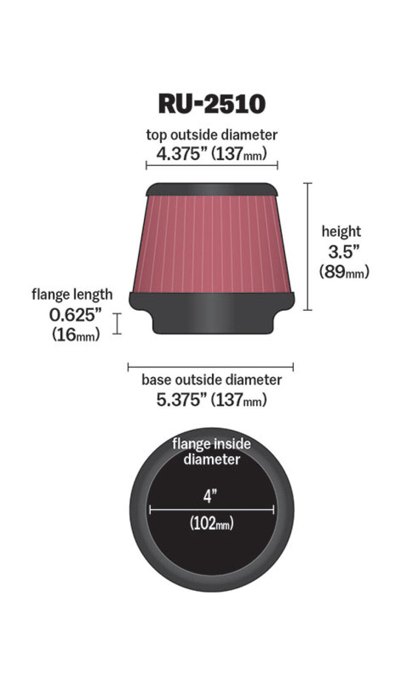 K&N Universal 4 Inch Filter - Racecraft Industries