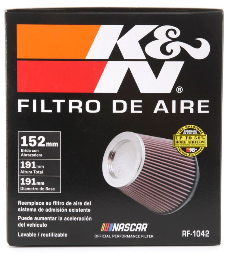 K&N Round Tapered Universal Air Filter 6in Flange ID x 7.5in Base OD x 5in Top OD x 6.5in Height - Racecraft Industries