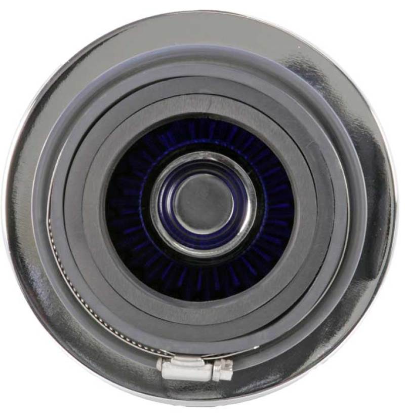 K&N Universal Air Filter Chrome Round Tapered Blue - 4in Flange ID x 1.125in Flange Length x 5.5in H - Racecraft Industries
