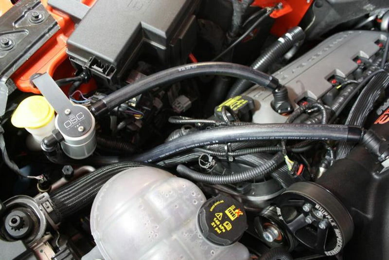 J&L 15-23 Ford Mustang GT/15-20 Ford Mustang GT350 Passenger Side Oil Separator 3.0 - Clear Anod - Racecraft Industries
