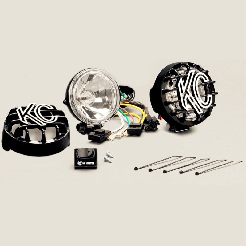 KC HiLiTES Rally 400 4in. Round Halogen Light 55w Spread Beam (Pair Pack System) - Black - Racecraft Industries