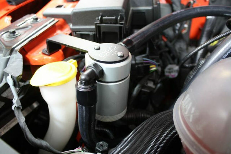 J&L 15-23 Ford Mustang GT/15-20 Ford Mustang GT350 Passenger Side Oil Separator 3.0 - Clear Anod - Racecraft Industries