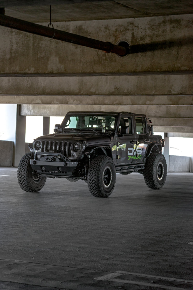 DV8 Offroad 07-23 Jeep Wrangler/Gladiator JT/JK/JL FS-25 Stubby Front Bumper w/Plated Bull Bar - Racecraft Industries