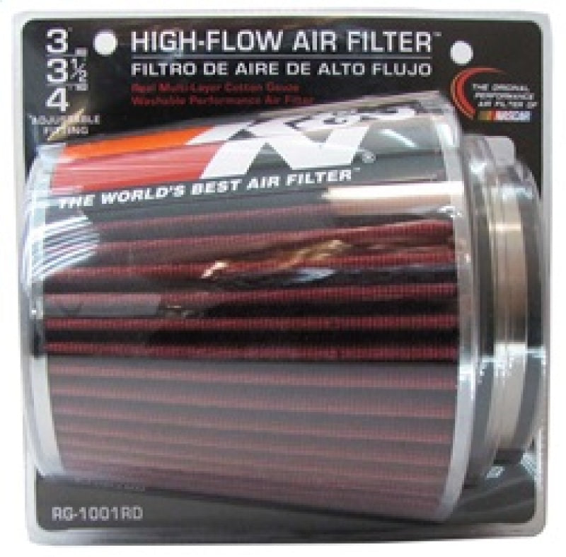 K&N Universal Air Filter Chrome Round Tapered Red - 4in Flange ID x 1.125in Flange Length x 5.5in H - Racecraft Industries