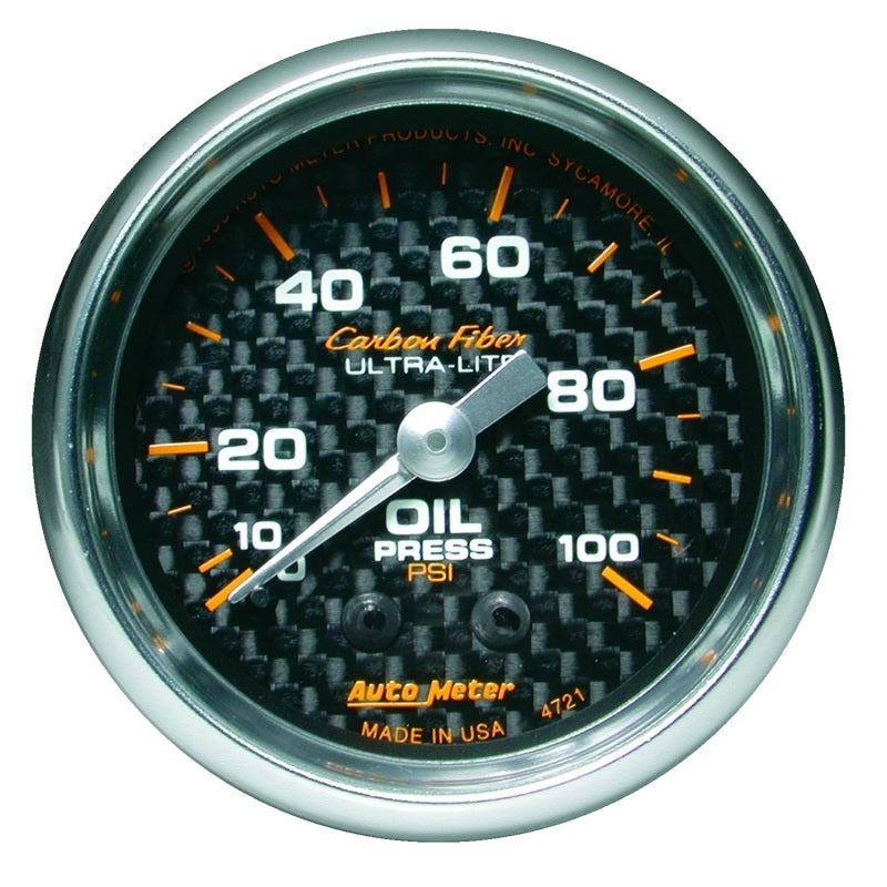 Autometer Carbon Fiber 52mm 100 PSI Mechanical Oil Pressure Gauge - Racecraft Industries