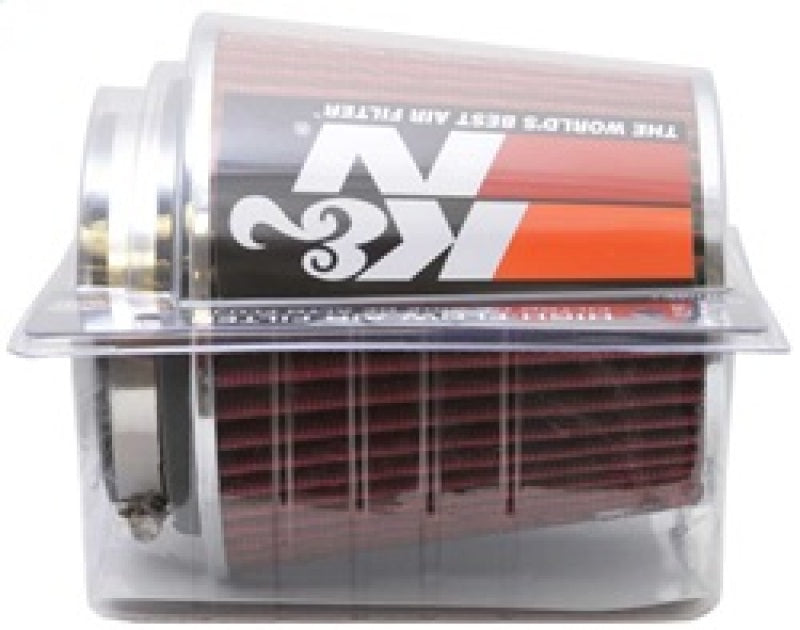 K&N Universal Air Filter Chrome Round Tapered Red - 4in Flange ID x 1.125in Flange Length x 5.5in H - Racecraft Industries