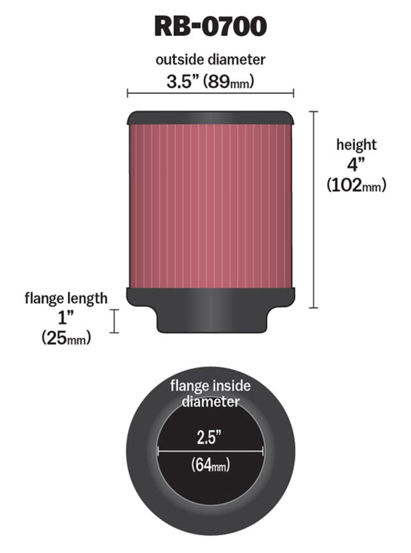 K&N Universal Rubber Filter 2.5 inch 5 Degree FLG 3.5 inch OD 4 inch Height - Racecraft Industries