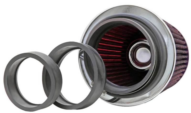 K&N Universal Air Filter Chrome Round Tapered Red - 4in Flange ID x 1.125in Flange Length x 5.5in H - Racecraft Industries